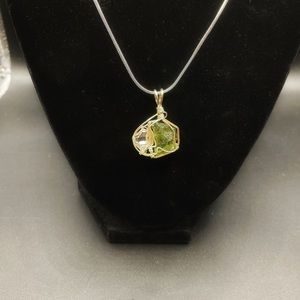 Herkimer Diamond and Moldavite Together As One Pendant
